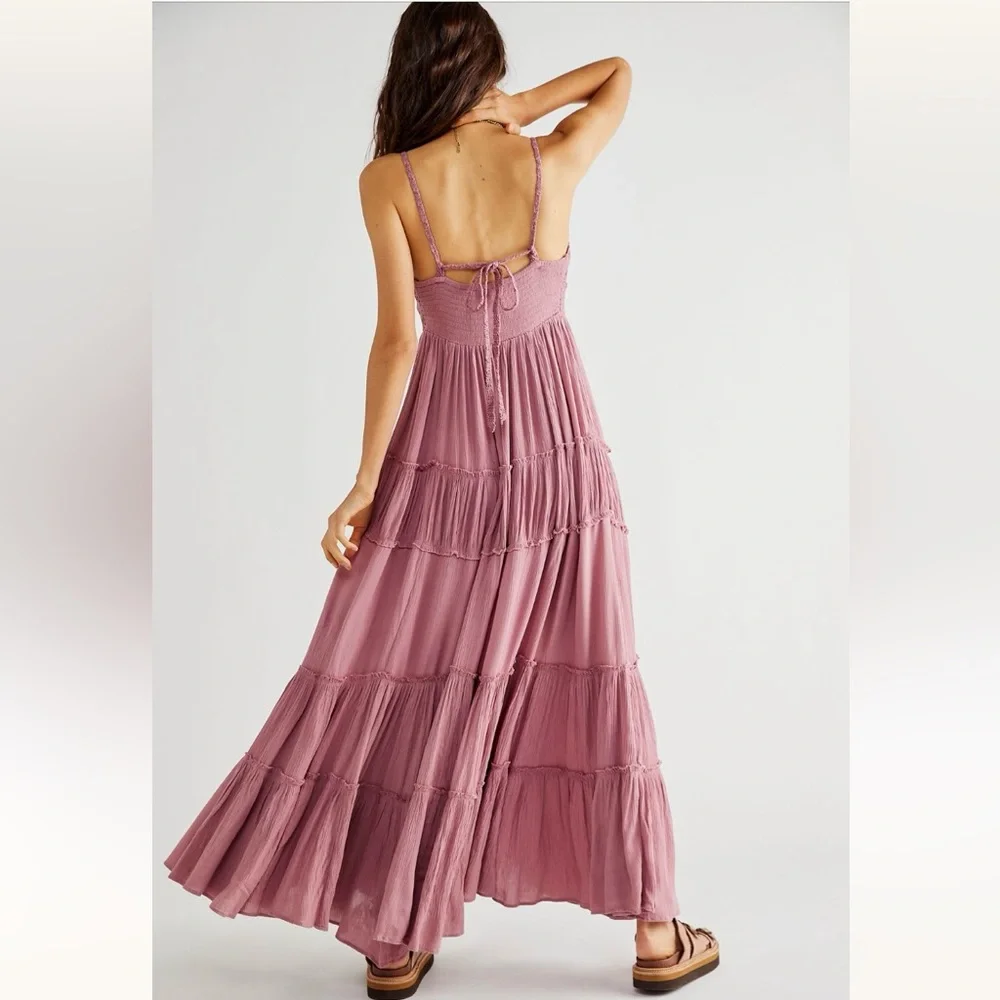 FREE PEOPLE Inesa Maxi Dress Size M Dried Currant Pink *Flaw